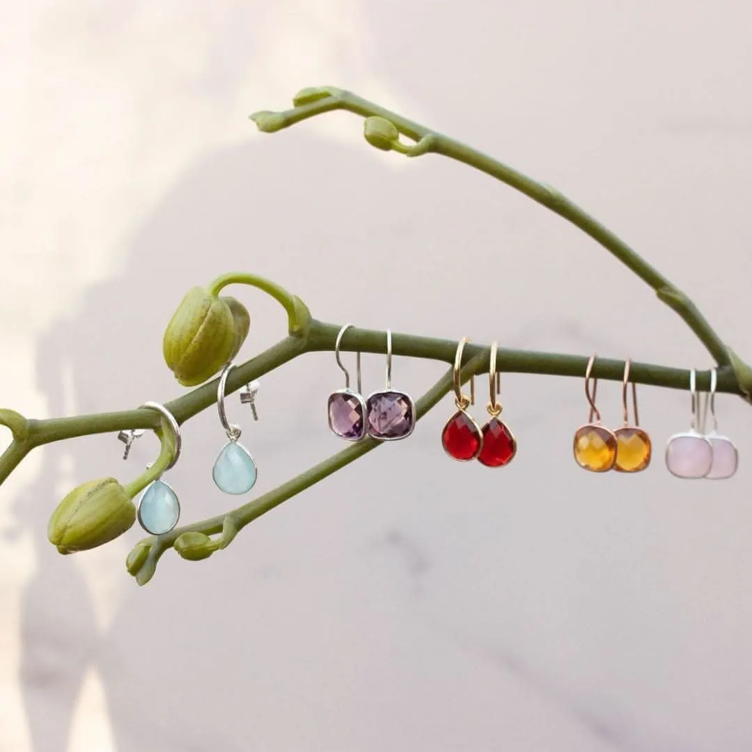 Aqua Chalcedony Hoop Earrings | Rose Gold | March Birthstone