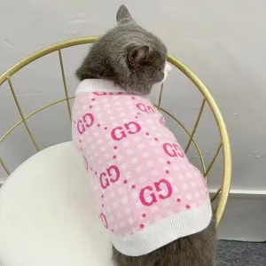 Fashion Brand Pet Sweater | Cute Pink Autumn & Winter Clothes for Teddy, Schnauzer, French Bulldog & Hairless Cats