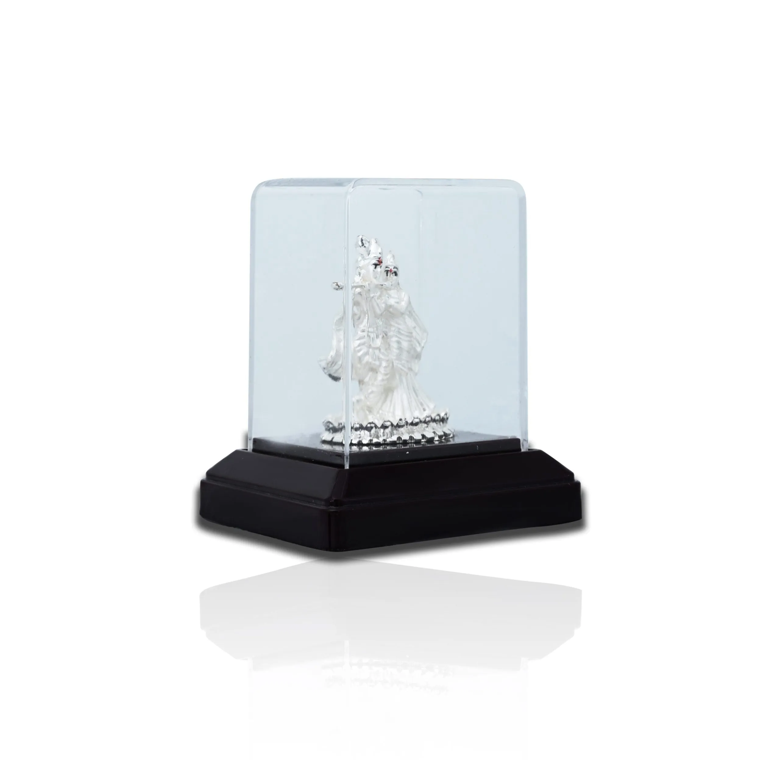 Finely Handcrafted Glass-Pack Radha Krishna Silver Idol for Home Decor