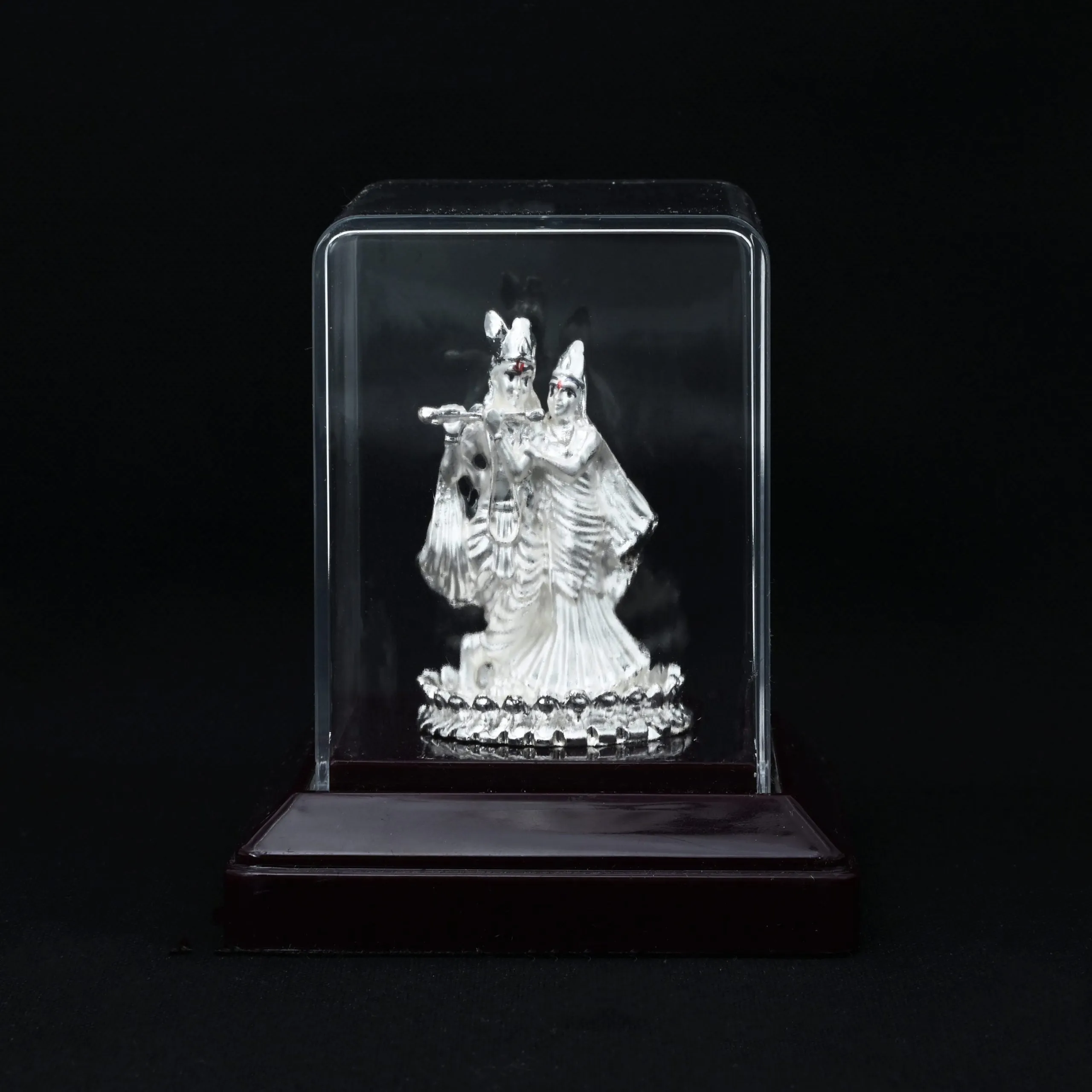 Finely Handcrafted Glass-Pack Radha Krishna Silver Idol for Home Decor