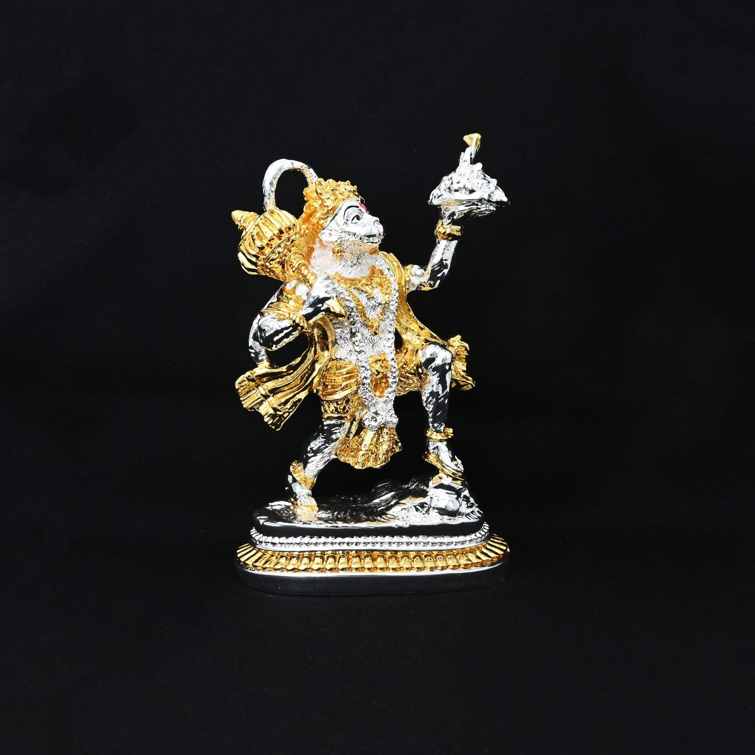 Gold & Silver Coated Glorious Silver Hanuman Idol Wax Figurine
