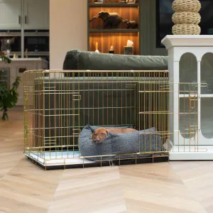 Gold Dog Crate with Cosy & Calming Puppy Crate Bed in Granite Bouclé by Lords & Labradors