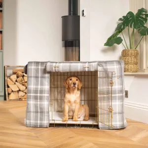 Gold Dog Crate with Crate Cover in Balmoral Dove Grey Tweed by Lords & Labradors