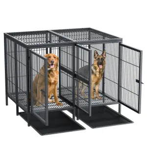Heavy Duty Dog Crate and kennel  52 Inch Extra Large Pet Raised Metal Cage with Removable Divider - Doggy Kennel Training cage