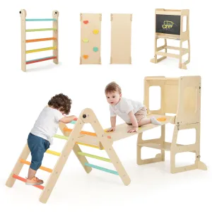 INFANS Climbing Toys for Toddlers, 8 in 1 Foldable Wood Pikler Montessori Jungle Gym, Indoor Kids Playground Climber Triangle Set
