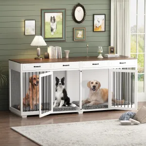 Large Dog Crate Furniture with Divider and 4 Drawers