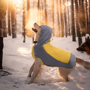 New Hooded Dog Raincoat, Waterproof with Reflective Strips for Large Dogs, Yellow & Grey! Sz 10 for large breed dogs