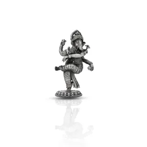 Oxidised Silver Antique Dancing Ganesha Statue