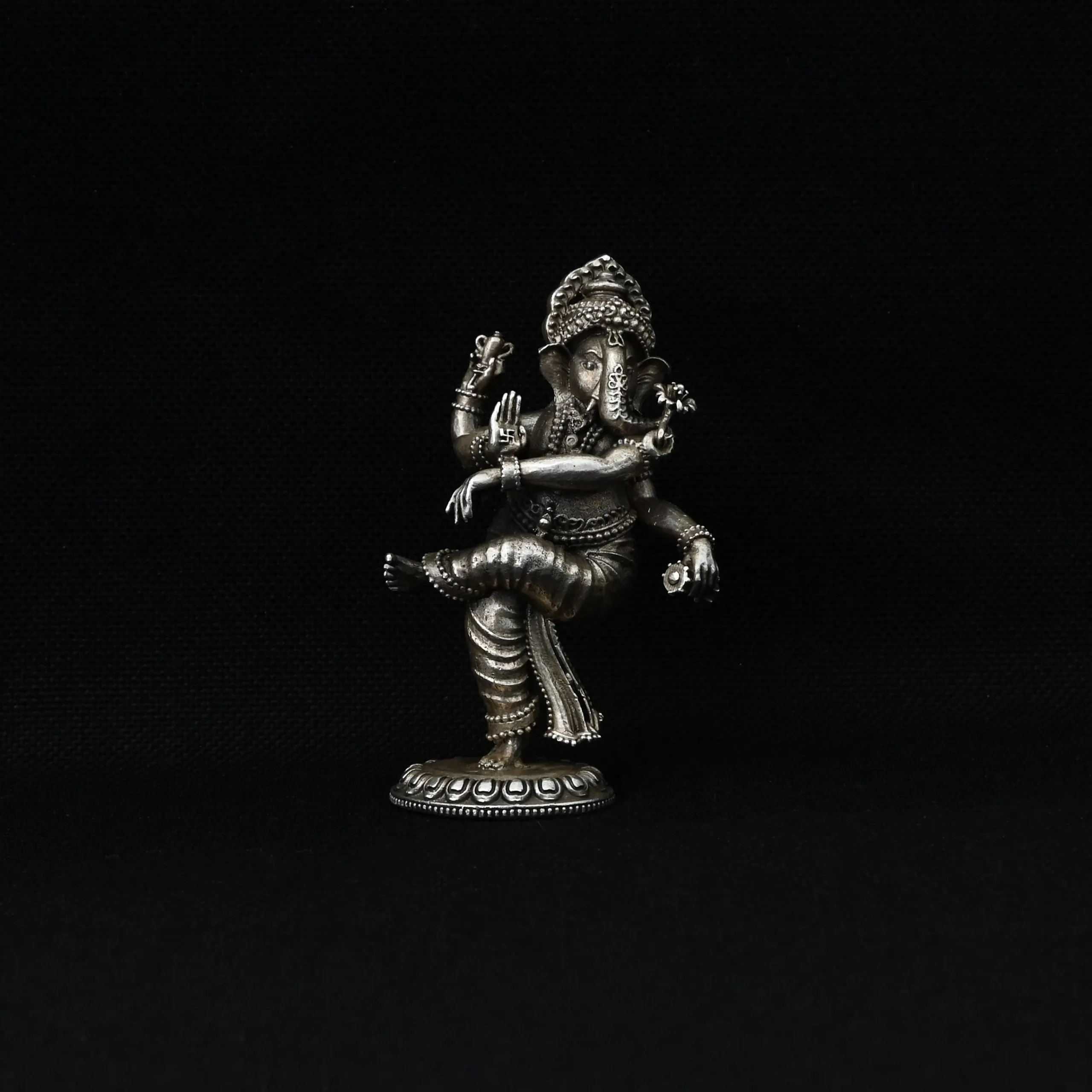 Oxidised Silver Antique Dancing Ganesha Statue