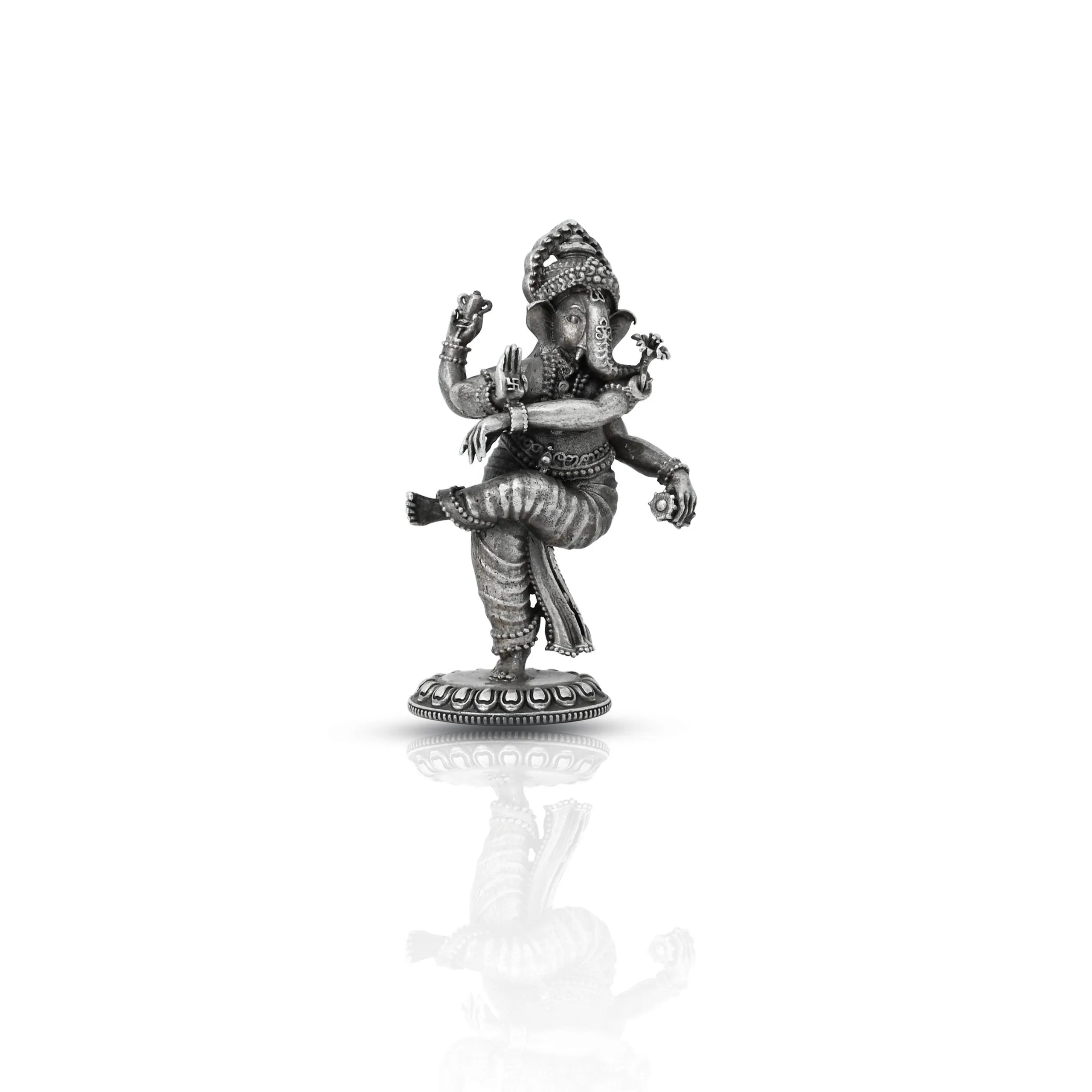 Oxidised Silver Antique Dancing Ganesha Statue