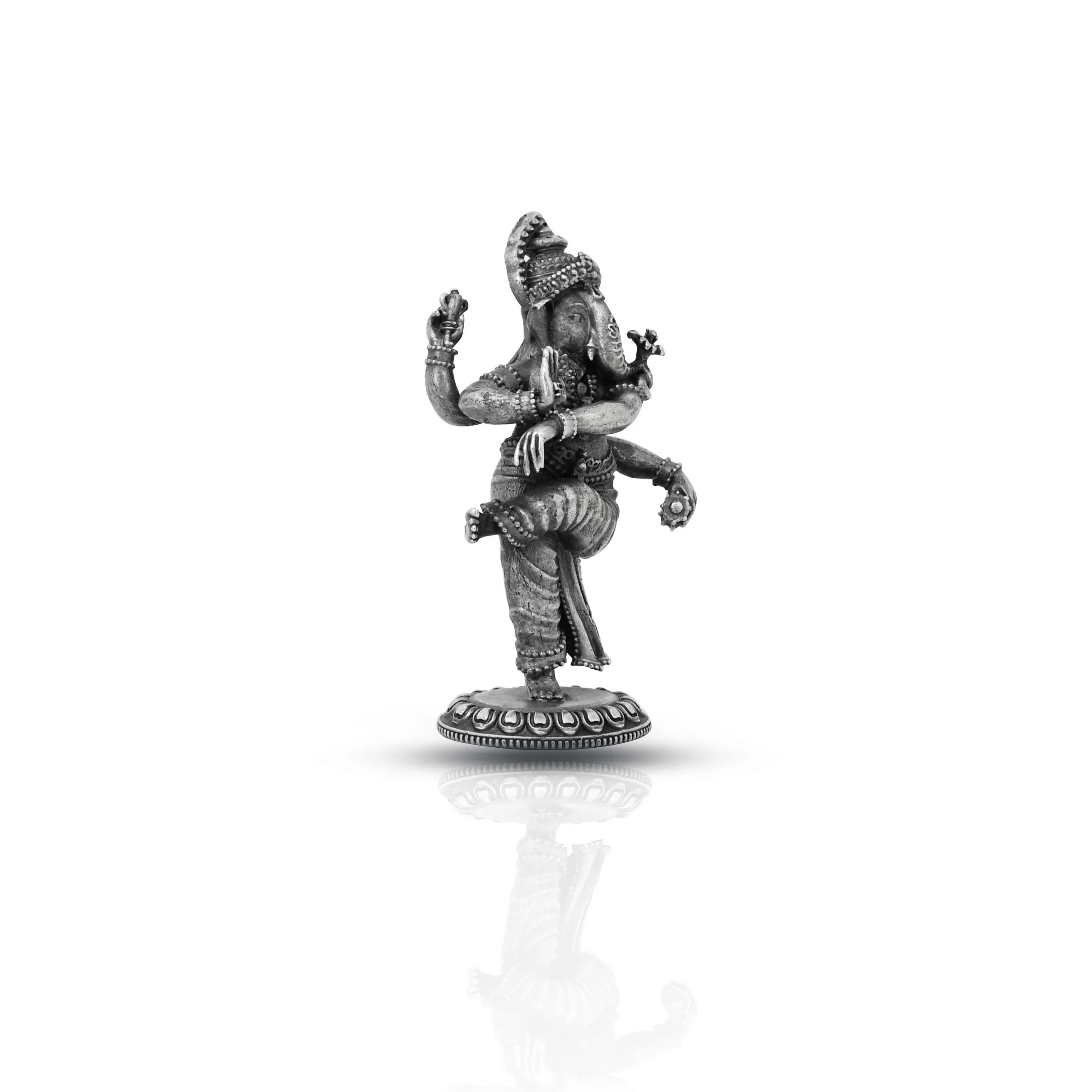 Oxidised Silver Antique Dancing Ganesha Statue