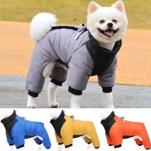 Reflective Four-Legged Winter Jacket with Traction Harness for French Bulldogs - Warm, Waterproof, and Stylish Outdoor Wear