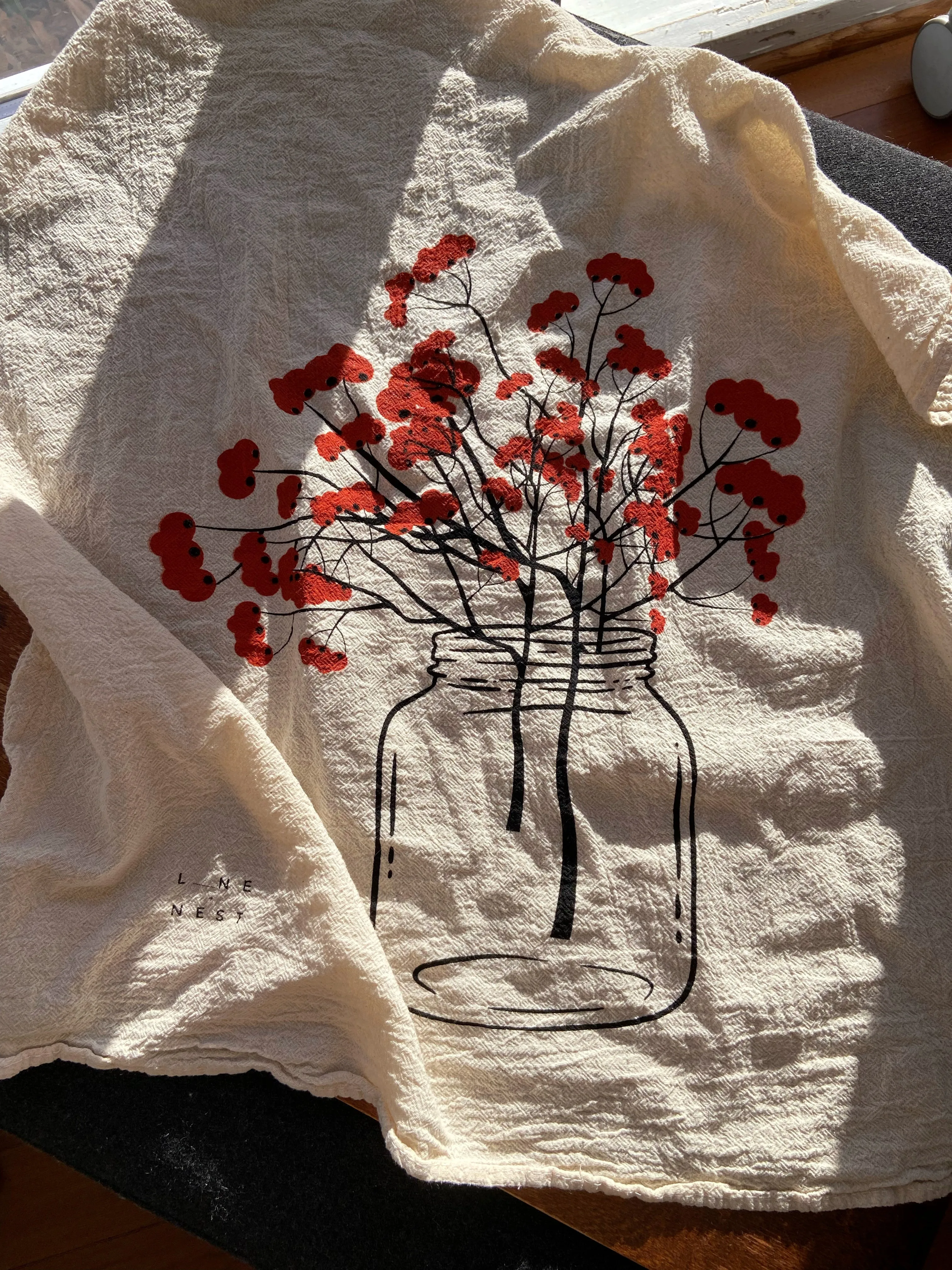 Winterberry Flour Sack Dish Towel